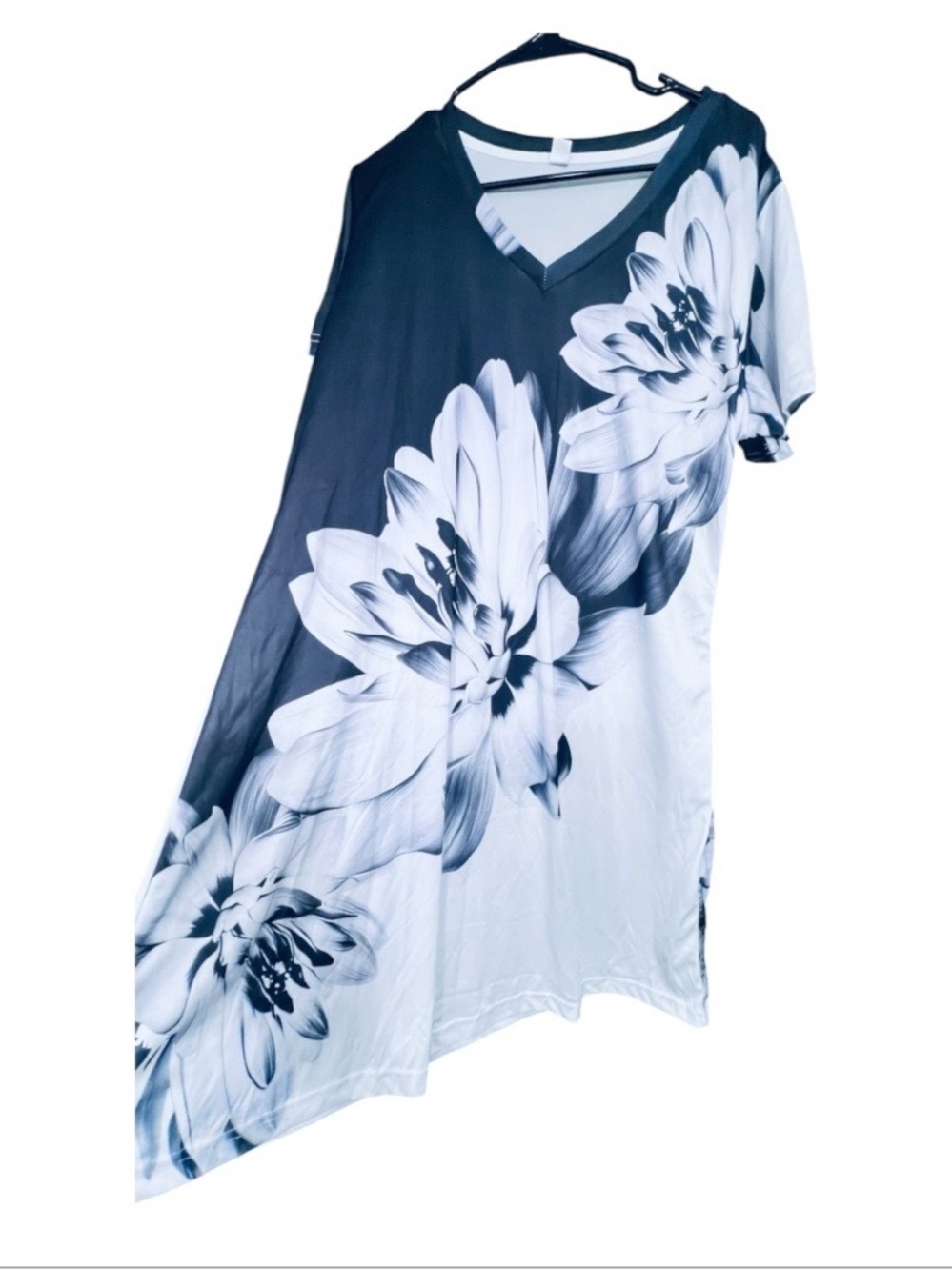 NWOT Black & White Oversized Floral Asymmetrical Tunic Dress XL
